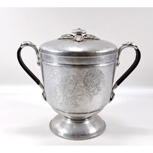 Vtg Continental Silverlook Hand Wrought Hammered Ice Bucket Tongs Decorative Lid